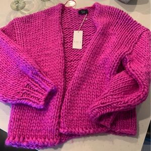 Vici Angie Crochet Chunky Fuschia Cardigan Sweater Size Medium ~BNWT